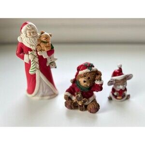 3 Vintage Christmas Ceramic Figurines Bundle Santa Bear & Holiday Mouse